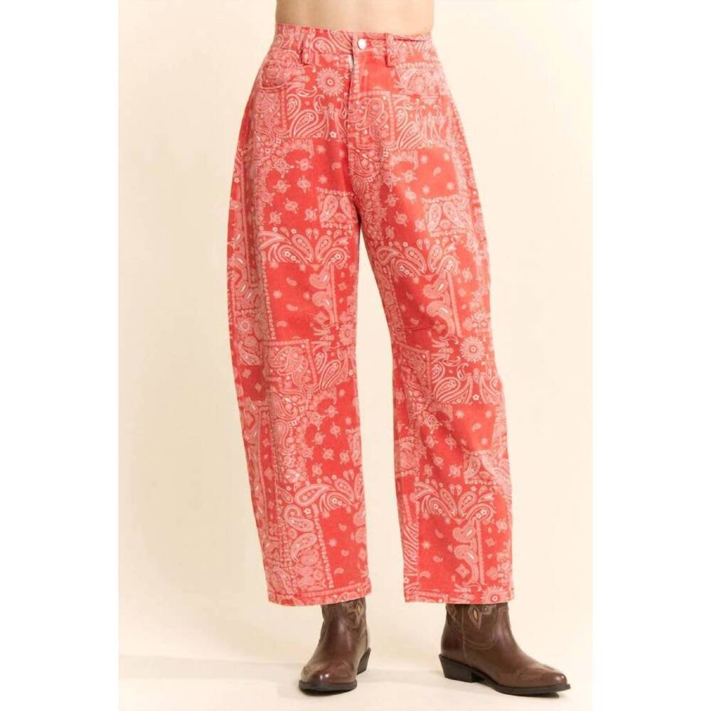 NEW DAVI & DANI bandana print high-rise barrel pants in red